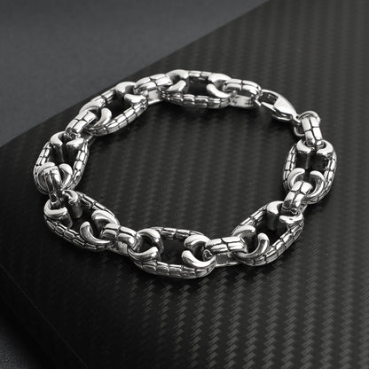 Stainless Steel Cobblestone Ring And Connector Chain Bracelet