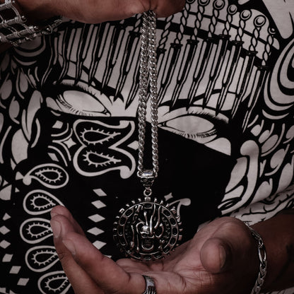 Stainless Steel Large Skull & Snakes Spike Shield Curb Chain Necklace
