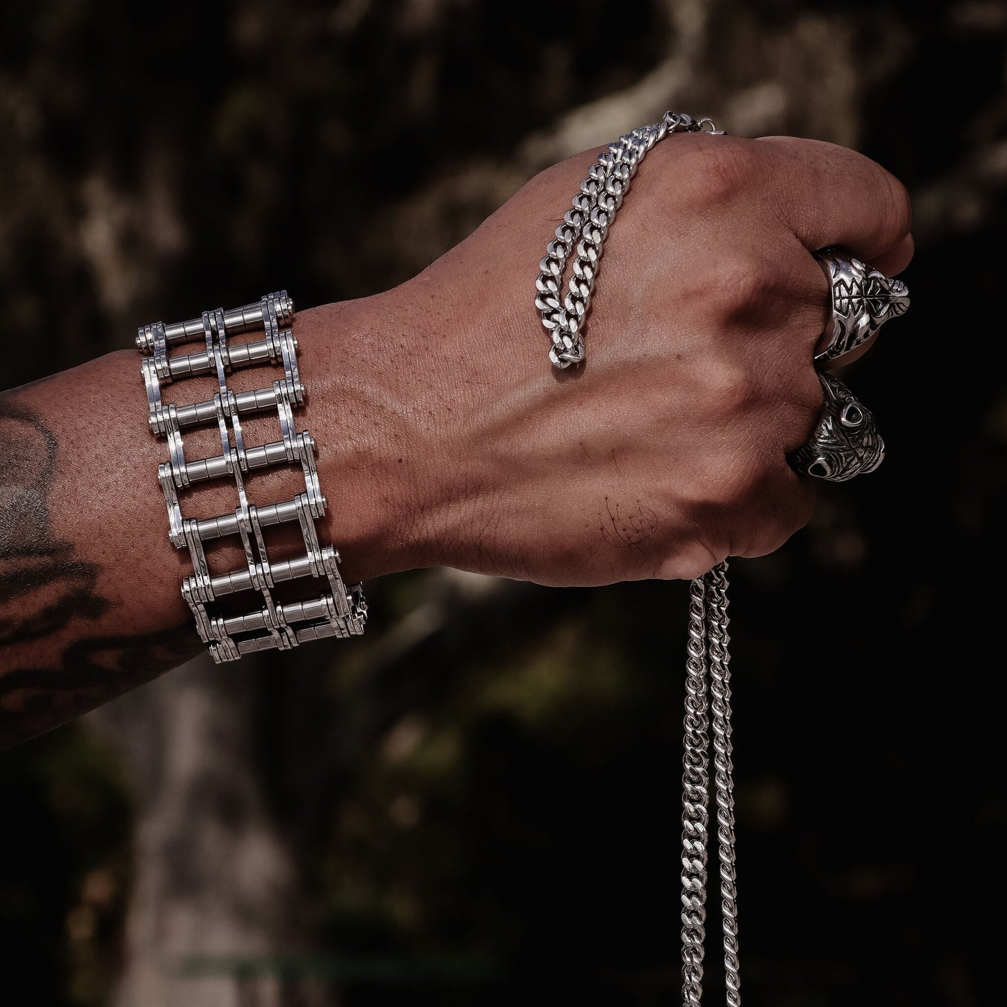 Stainless Steel Heavy Double Bike Chain Bracelet