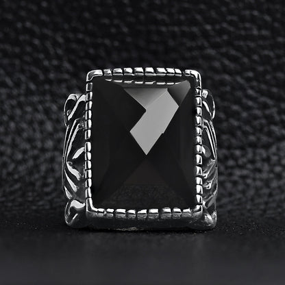 Detailed Center Black Stone Stainless Steel Ring
