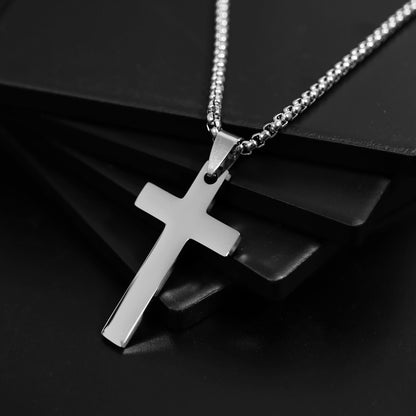 Stainless Steel Rounded Box Chain Cross Necklace