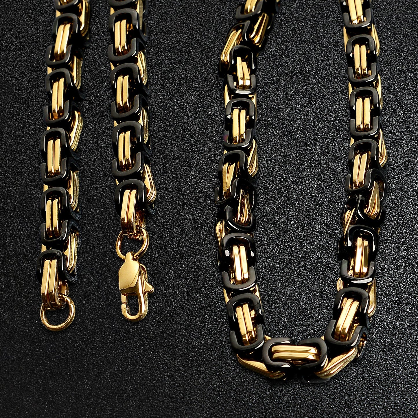 Black and Gold Stainless Steel Byzantine Chain Necklace