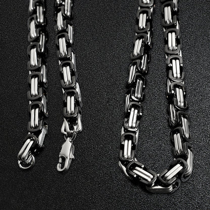 Stainless Steel And Black Byzantine Chain Necklace