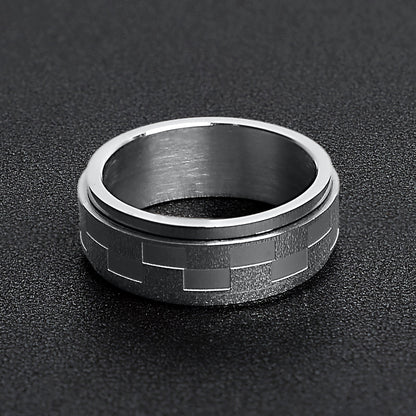 Stainless Steel Checkered Spinner Ring