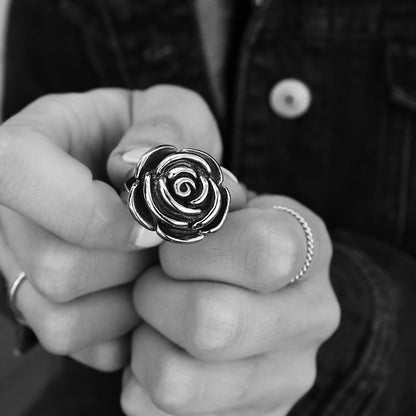Detailed Rose Stainless Steel Polished Ring