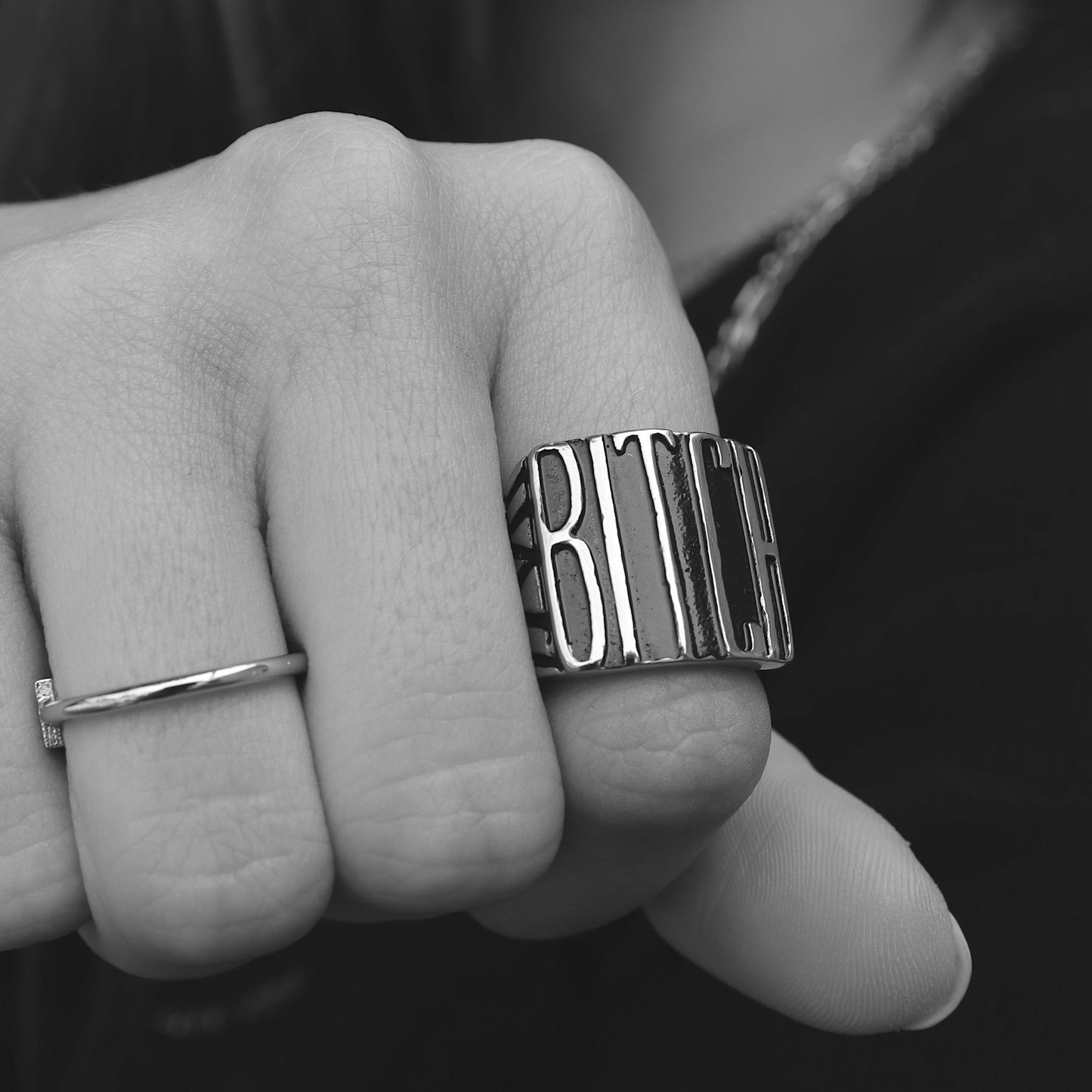 Stainless Steel "BITCH" Signet Unisex Ring