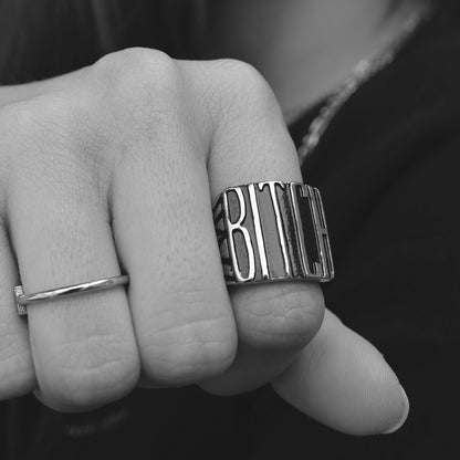Stainless Steel "BITCH" Signet Unisex Ring