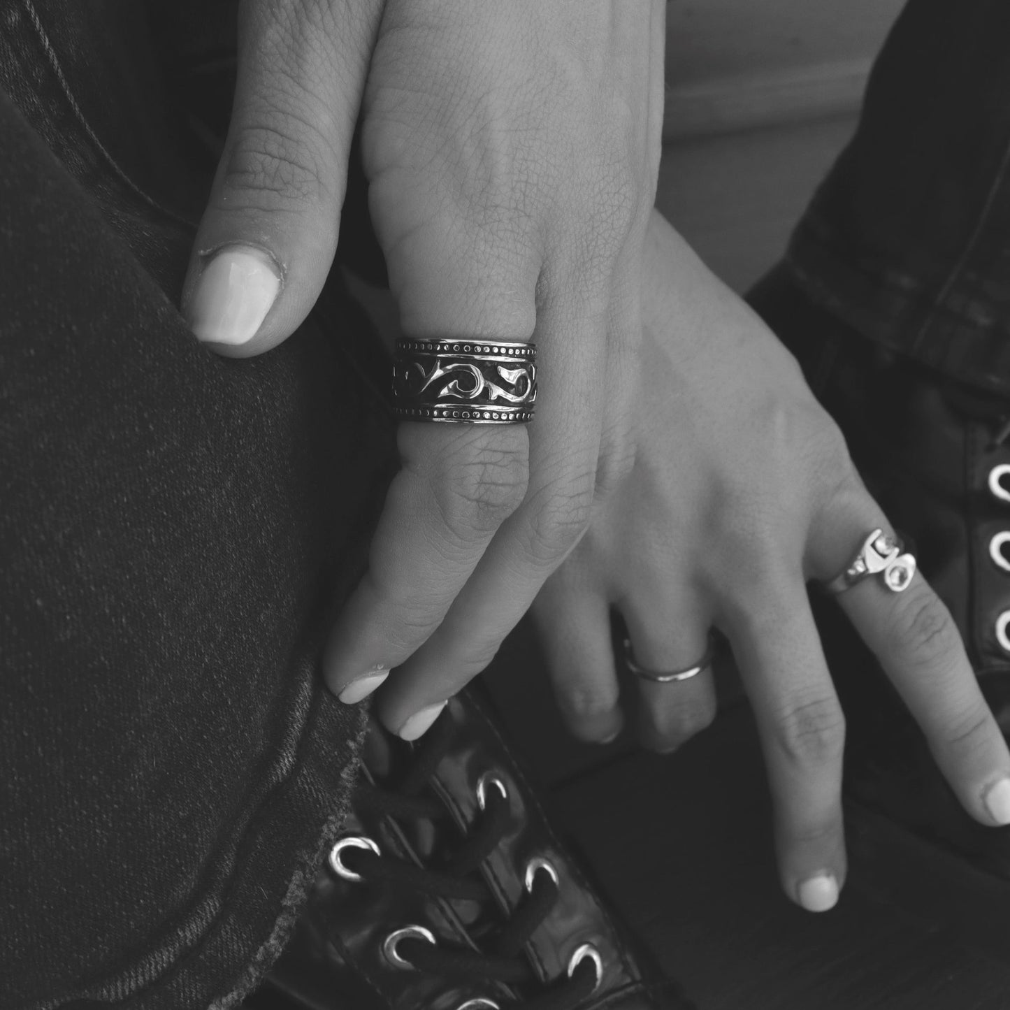 Stainless Steel Detailed Tribal Ring