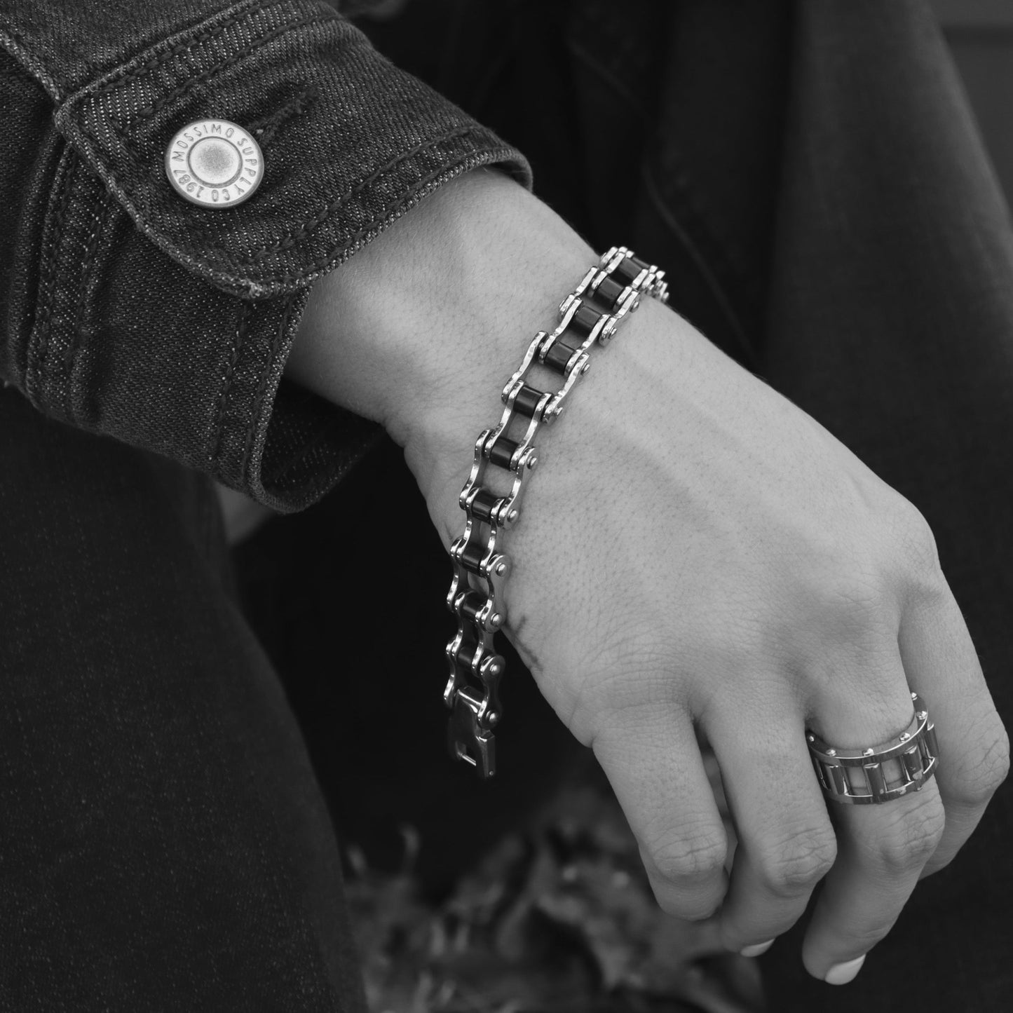 Stainless Steel And Black Bike Chain Bracelet