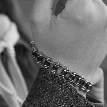 Stainless Steel And Black Bike Chain Bracelet