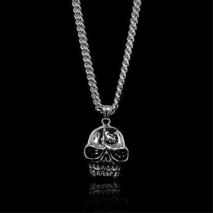 Stainless Steel "13" Fanged Skull Curb Chain Necklace