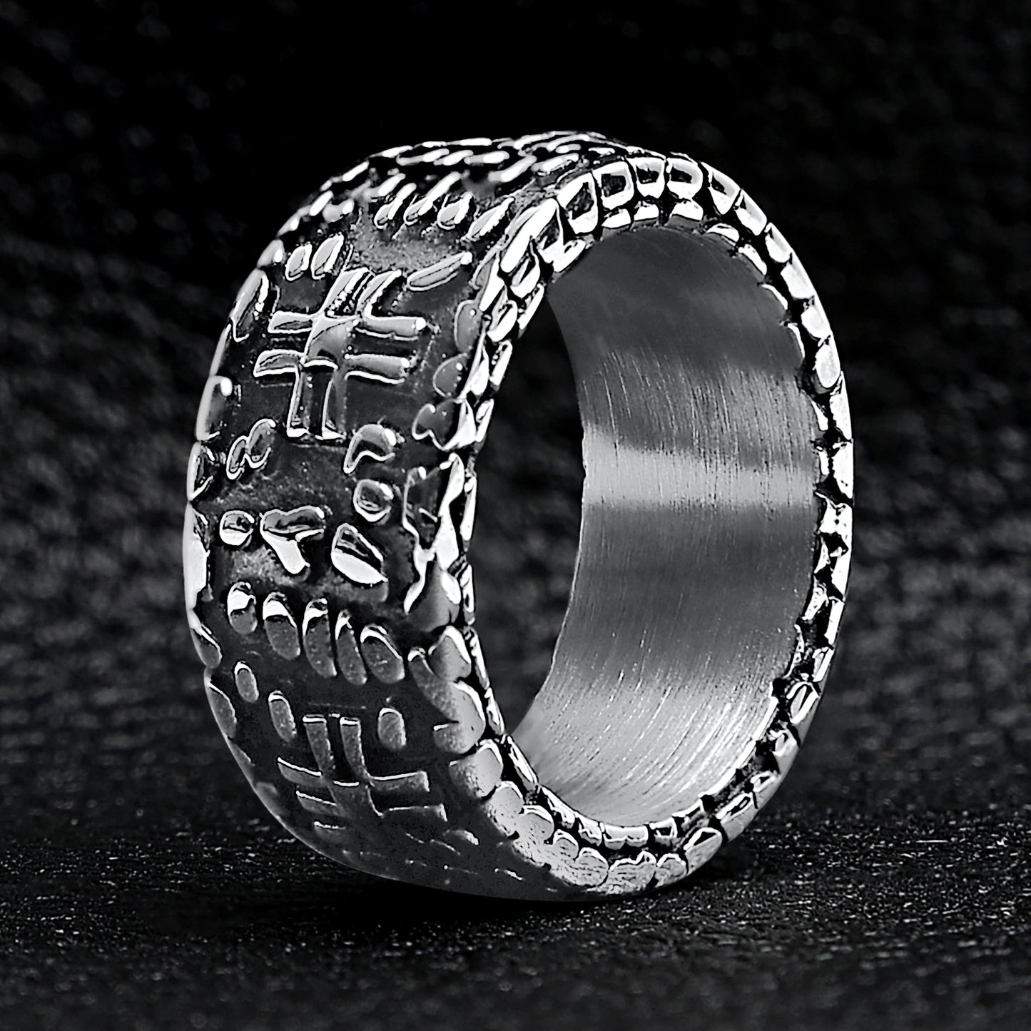 Stainless Steel Stone Wall Cross Ring