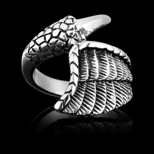 Stainless Steel Dragon Claw & Angel Wing Ring