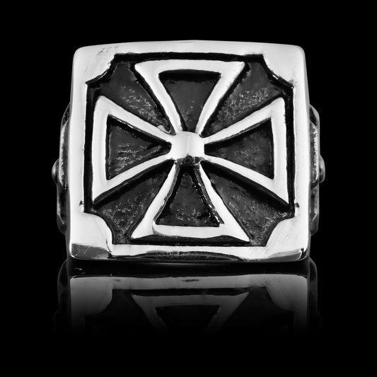 Stainless Steel Large Maltese Cross Signet Ring