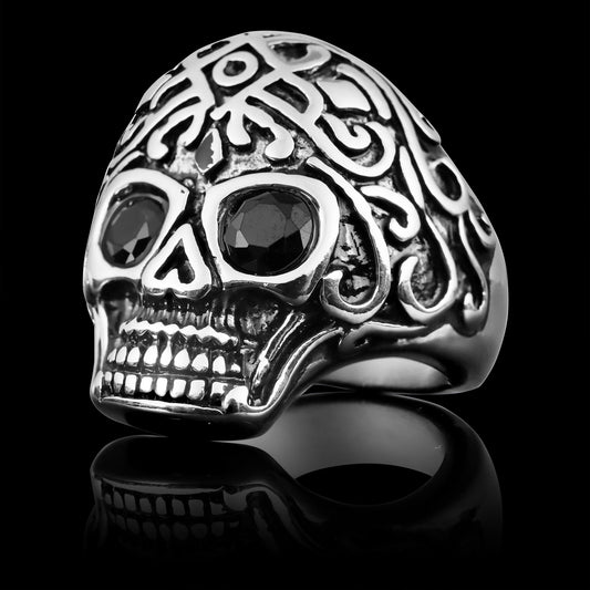 Black CZ Eyed Skull Ring