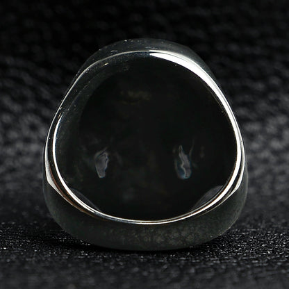 Stainless Steel Black Grinning Skull Unisex Ring