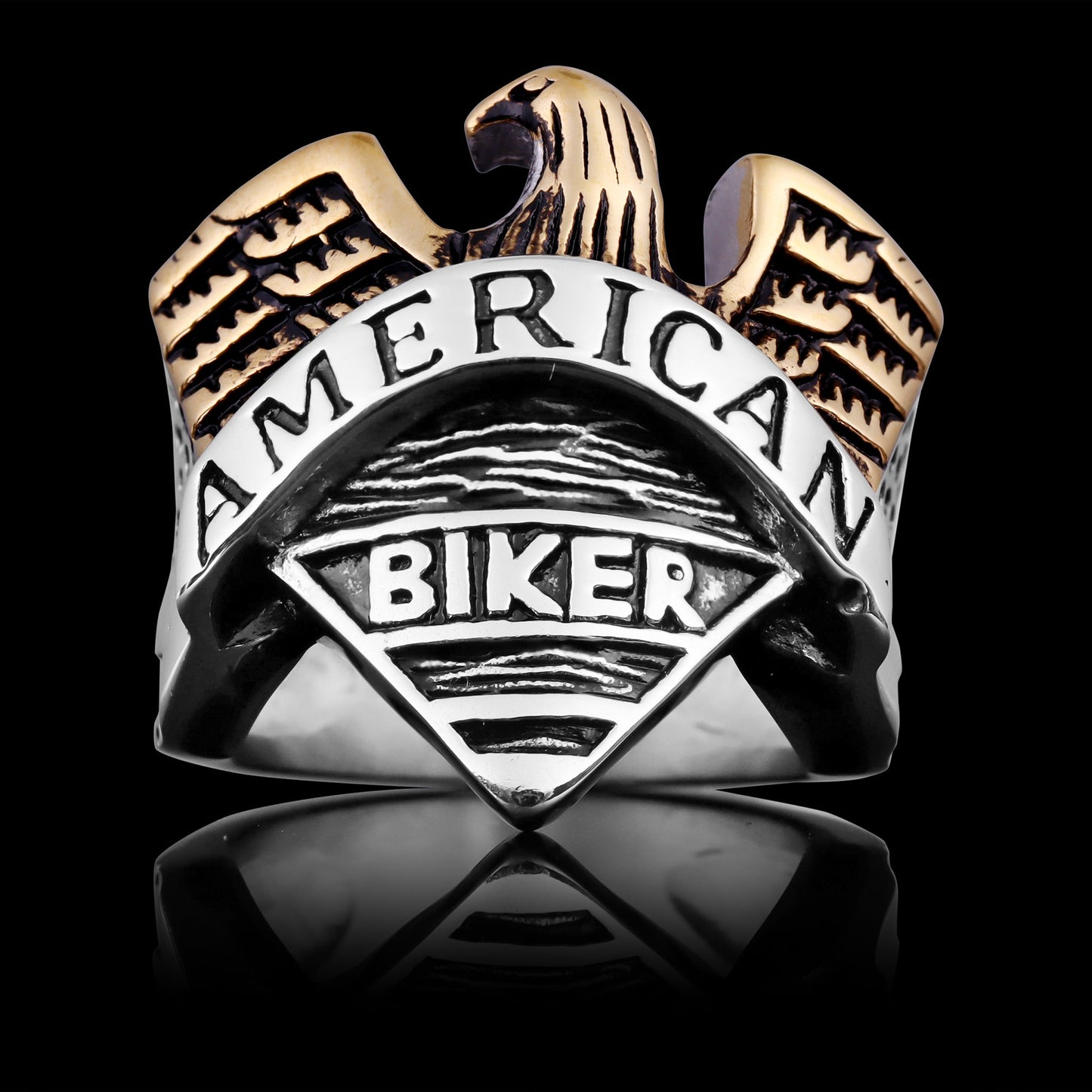 AMERICAN BIKER 18K Gold PVD Coated Stainless Steel Eagle Ring