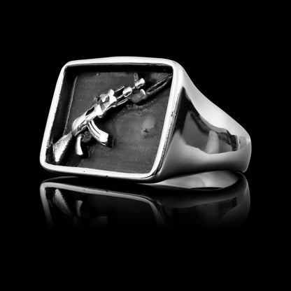 Stainless Steel AK-47 Gun Signet Ring