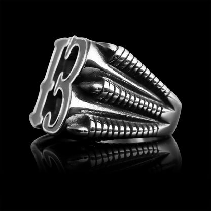 Stainless Steel Black Gothic "13" Dragon Claw Signet Ring