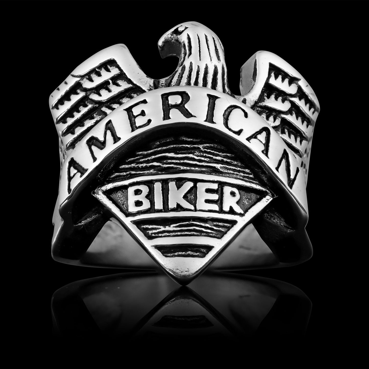 Stainless Steel "AMERICAN BIKER" With Eagle Unisex Ring