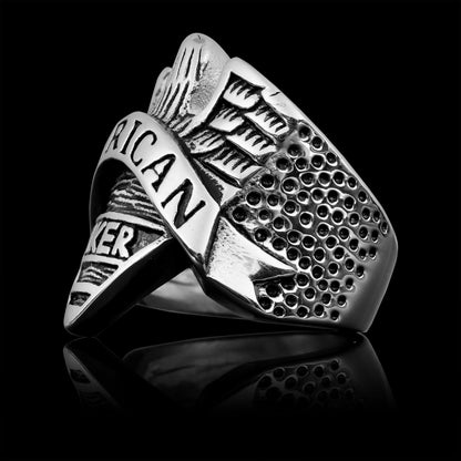Stainless Steel "AMERICAN BIKER" With Eagle Unisex Ring