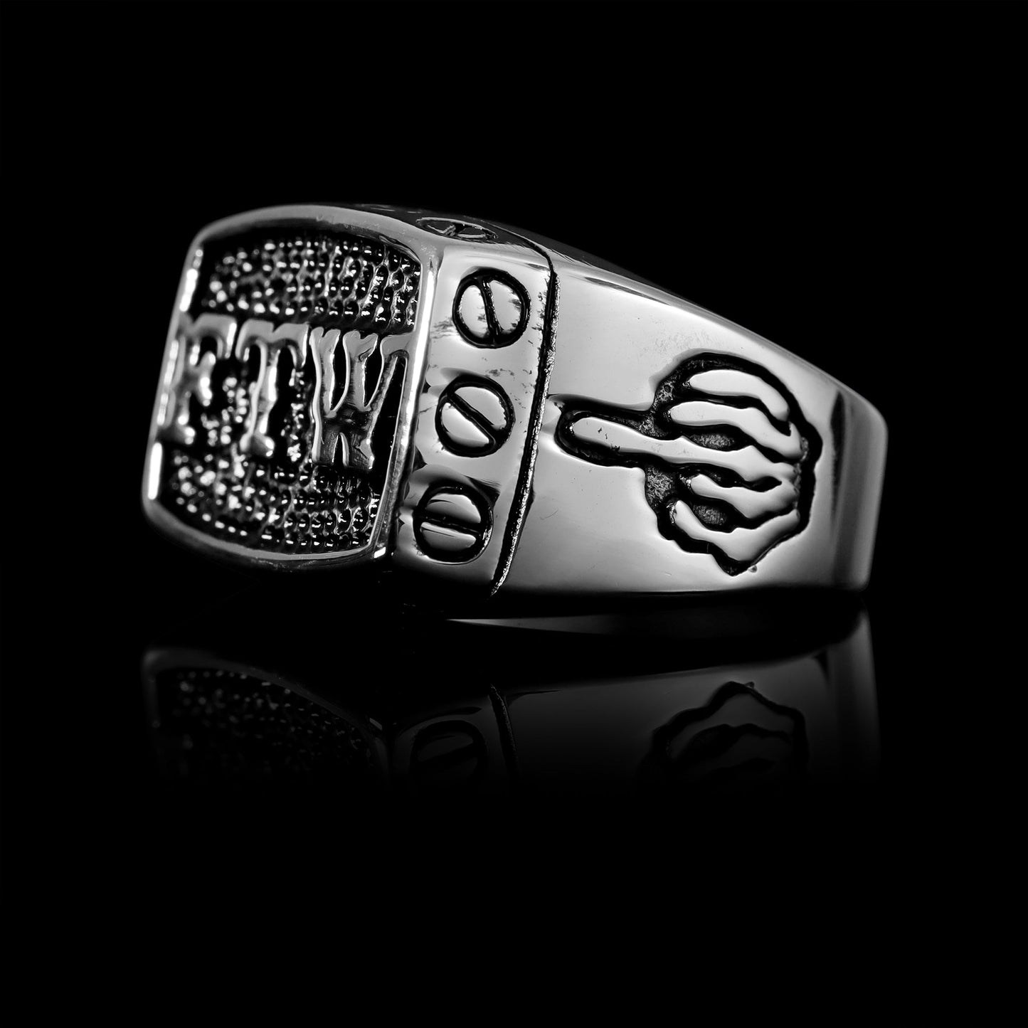 Stainless Steel "FTW" Middle Finger Signet Ring