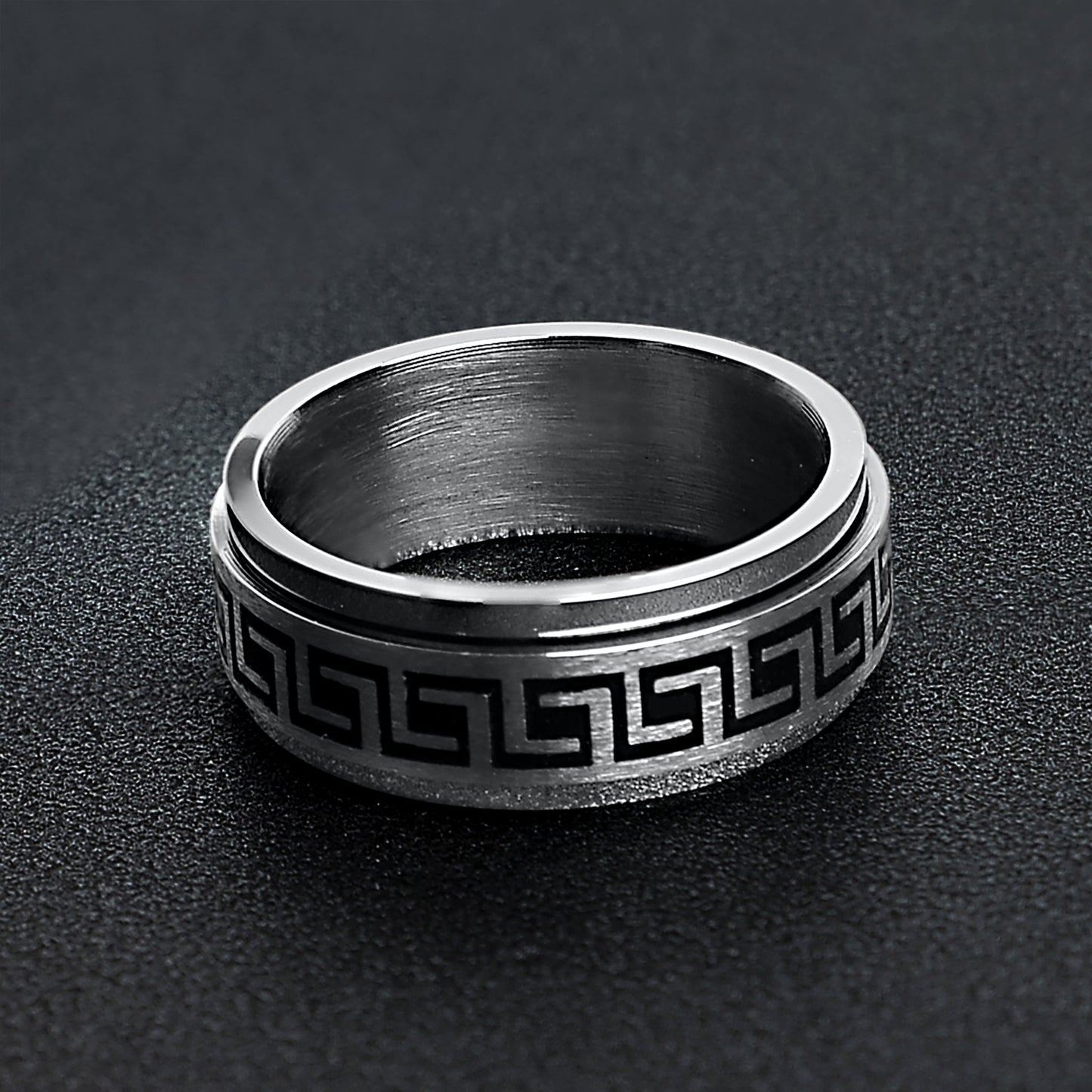 Black Greek Key Spinner Ring