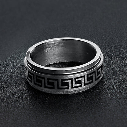 Black Greek Key Spinner Ring