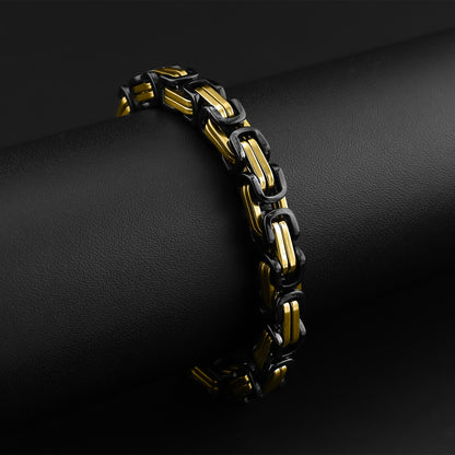 Stainless Steel Black and 18K Gold PVD Coated Byzantine Chain Bracelet