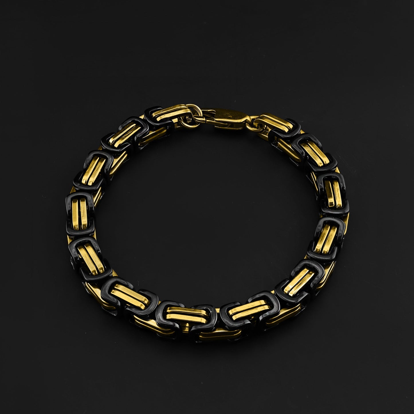 Stainless Steel Black and 18K Gold PVD Coated Byzantine Chain Bracelet