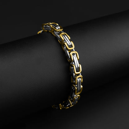 Stainless Steel And 18K Gold PVD Coated Byzantine Chain Bracelet