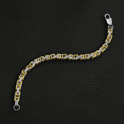 Stainless Steel And 18K Gold PVD Coated Byzantine Chain Bracelet