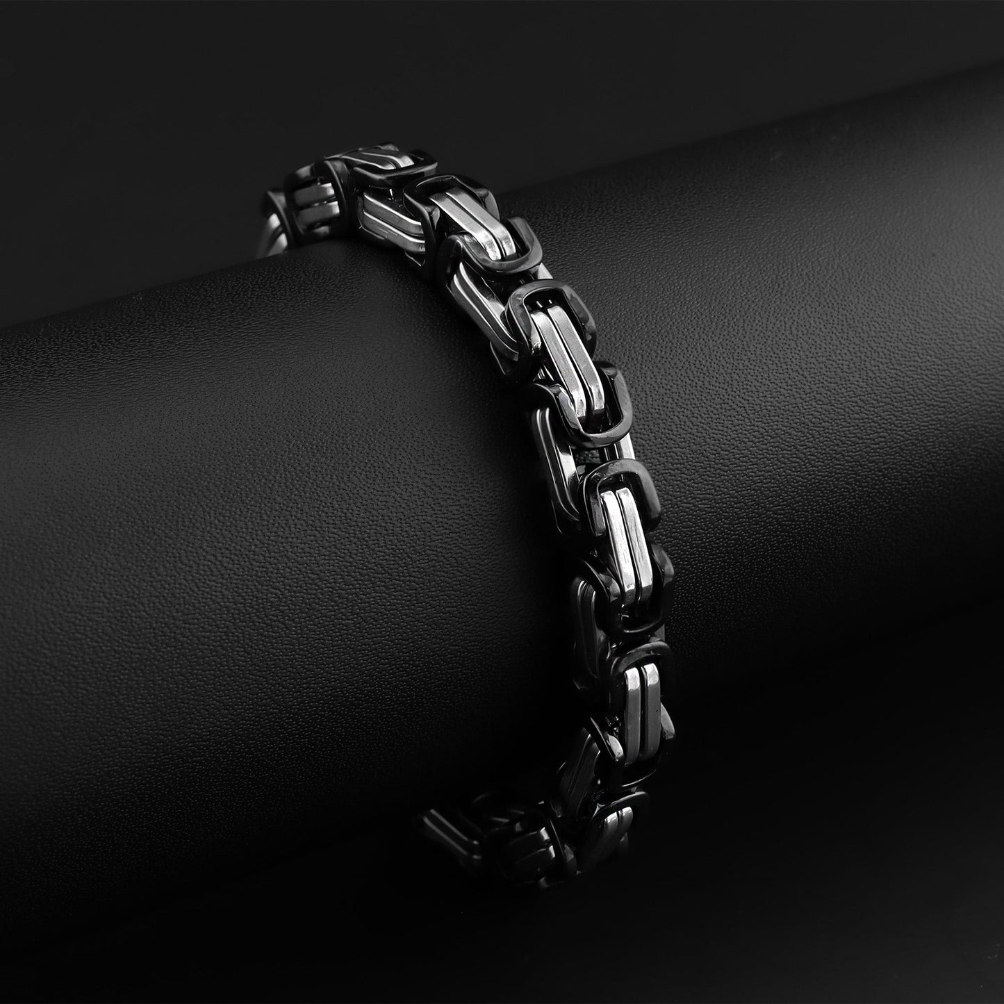 Stainless Steel And Black Byzantine Chain Bracelet