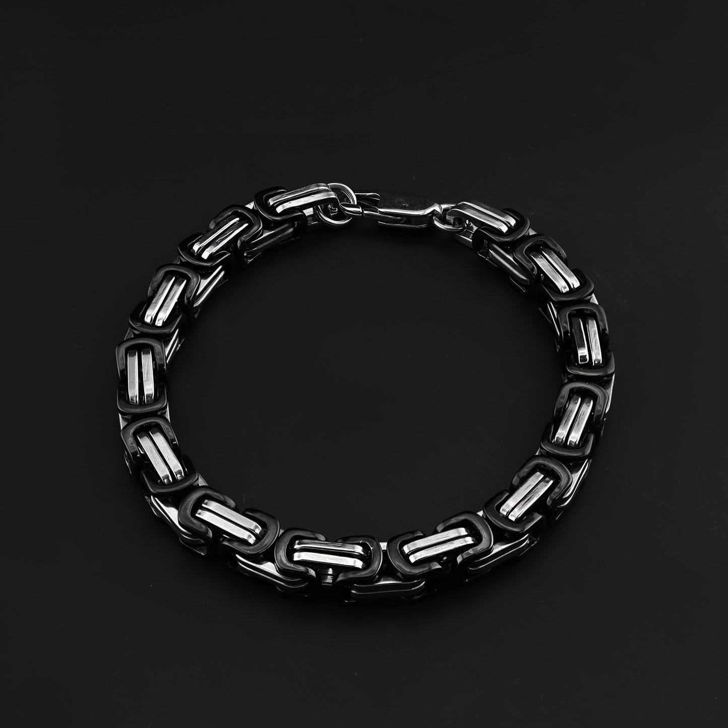 Stainless Steel And Black Byzantine Chain Bracelet