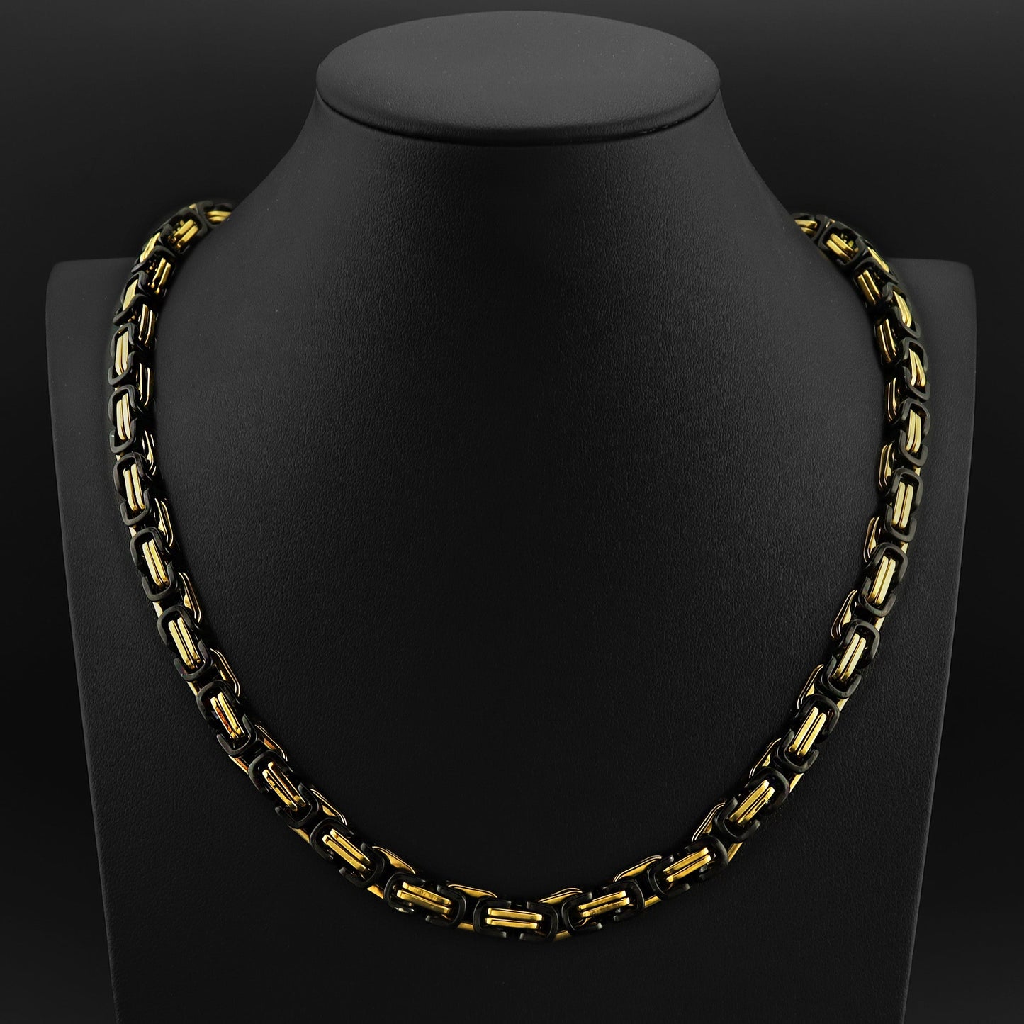 Black and Gold Stainless Steel Byzantine Chain Necklace