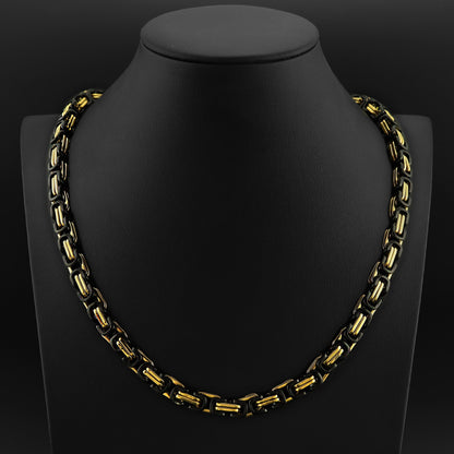 Black and Gold Stainless Steel Byzantine Chain Necklace
