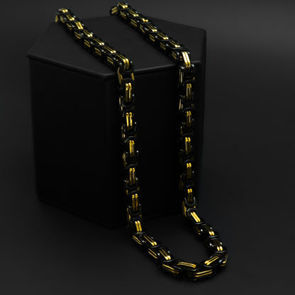 Black and Gold Stainless Steel Byzantine Chain Necklace