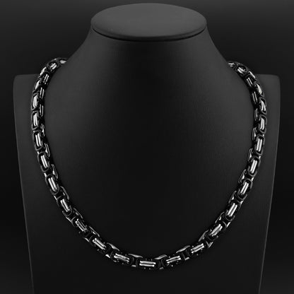 Stainless Steel And Black Byzantine Chain Necklace