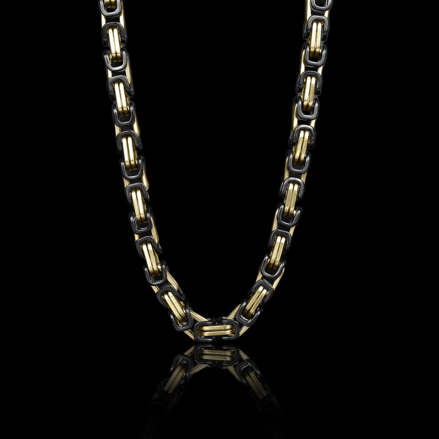 Black and Gold Stainless Steel Byzantine Chain Necklace