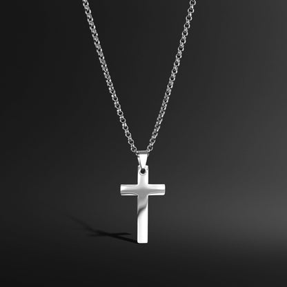 Stainless Steel Rounded Box Chain Cross Necklace