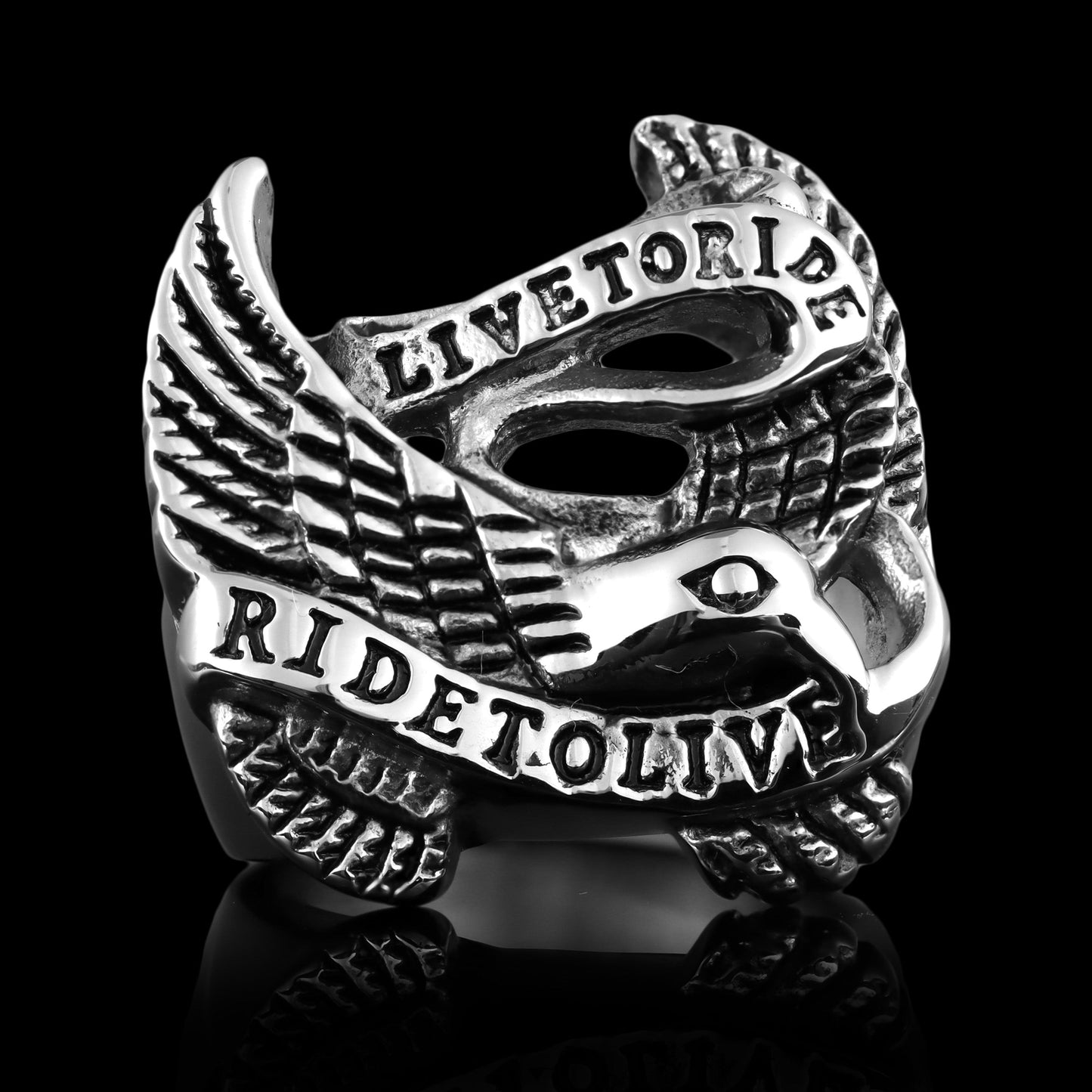 Stainless Steel "Live To Ride" "Ride To Live" Eagle Biker Ring